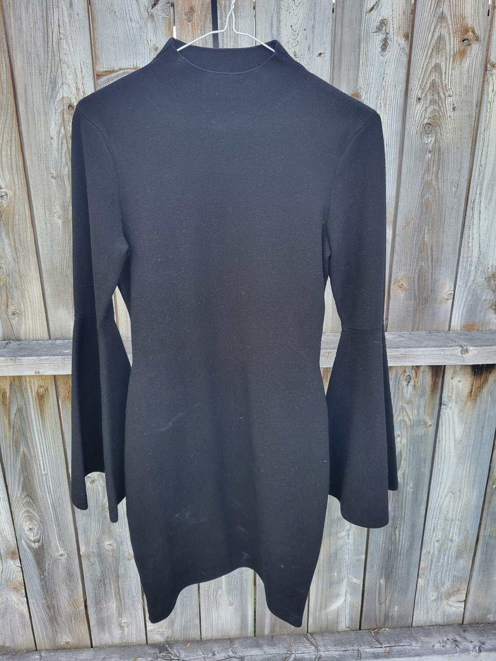 Milly Black Long-Sleeve Bell Cuff Mock Neck Dress